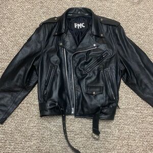 Genuine black leather motorcycle jacket fmc